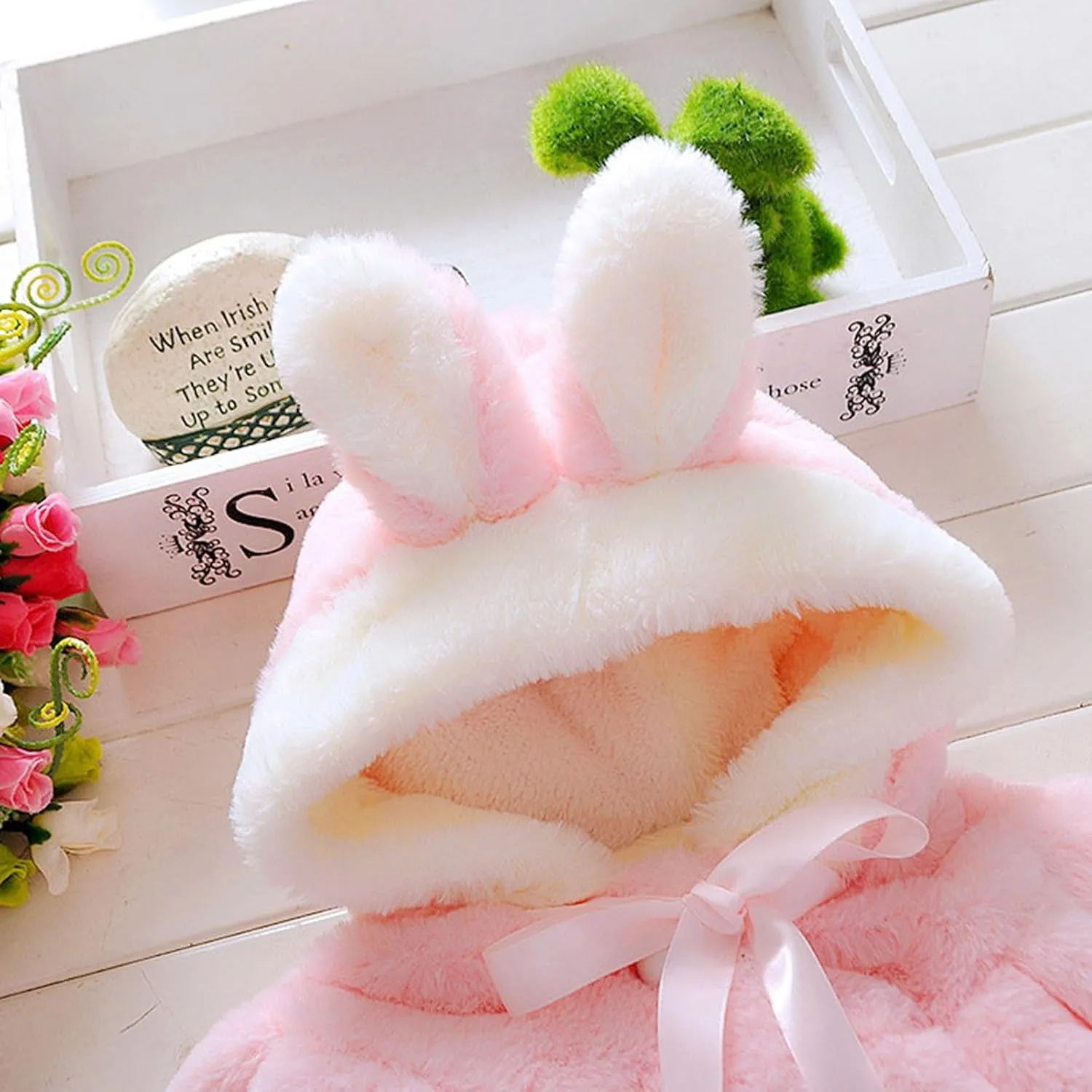 Toddler Baby Girls Winter Fleece Cape Cloak Coat Kids Cute Bunny Hooded Jackets Windproof Baby Warm Outwear Clothes