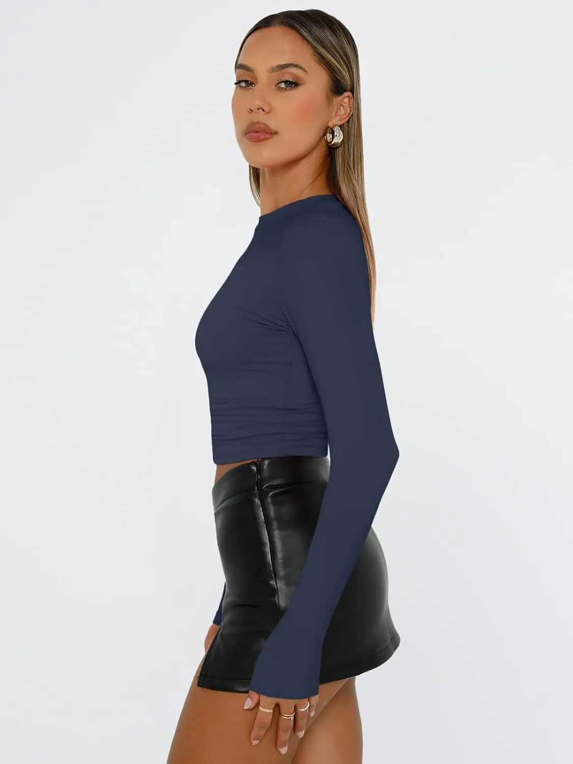 Trendy Queen Womens Long Sleeve Shirts Basic Tees Crop Tops Going Out Spring 2025 Workout Outfits Y2k Clothes