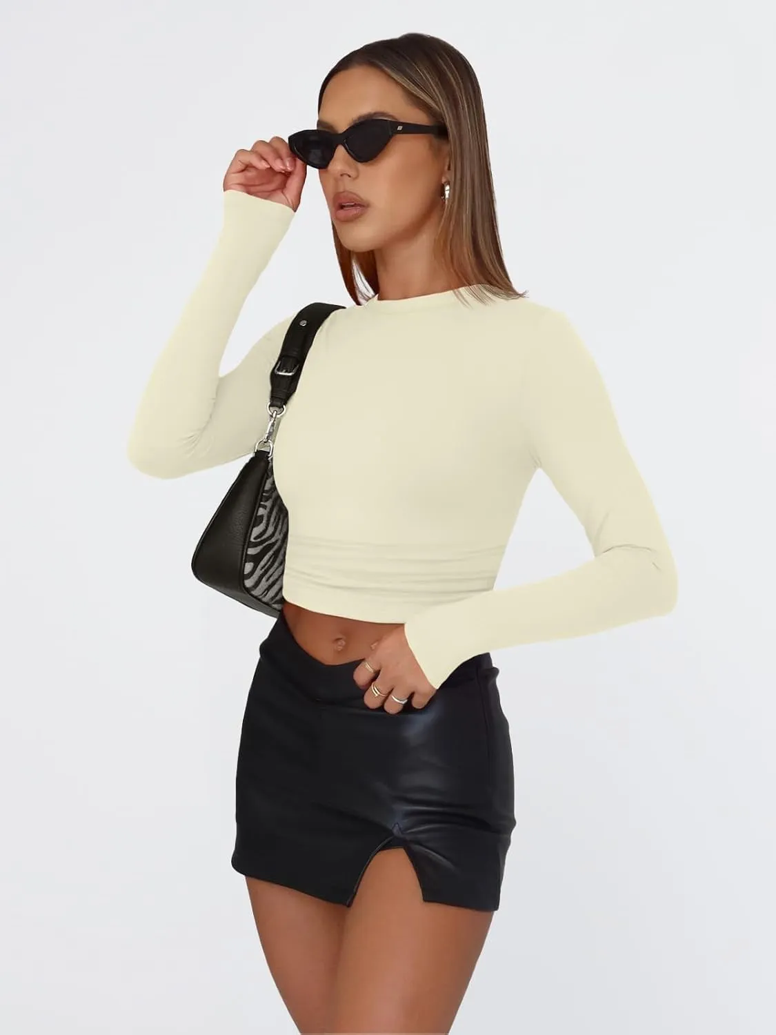 Trendy Queen Womens Long Sleeve Shirts Basic Tees Crop Tops Going Out Spring 2025 Workout Outfits Y2k Clothes