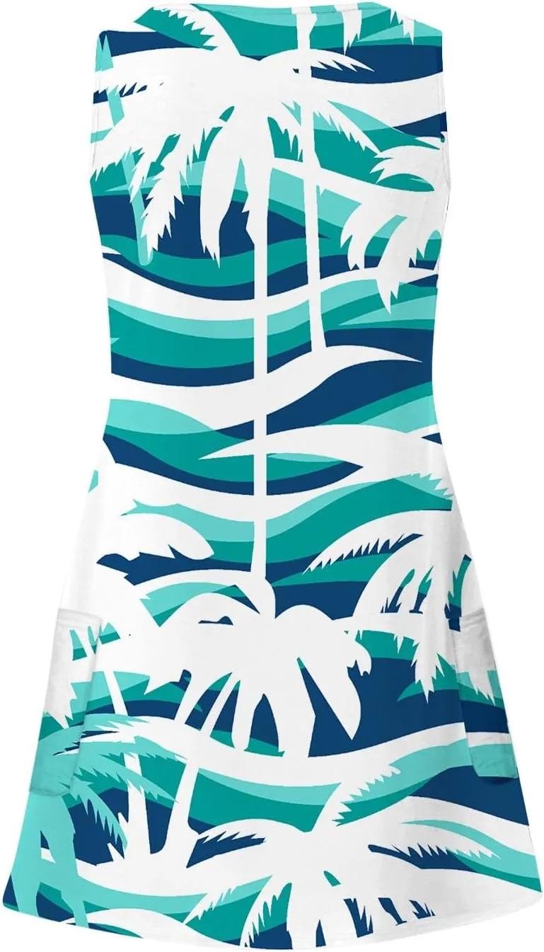 V Neck Dress Womens Breathable Sleeveless Daily Floral Print Dressy with Pockets Ladies Sundress Beach Boho Dress