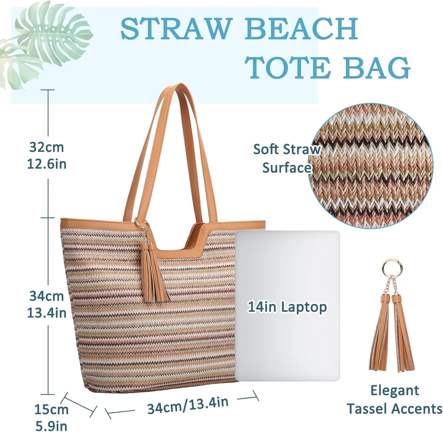 VASCHY Straw Beach Tote Bag for Women, Cute Trendy Woven Crochet Raffia Summer Shoulder Handbags Purses for Travel Vacation