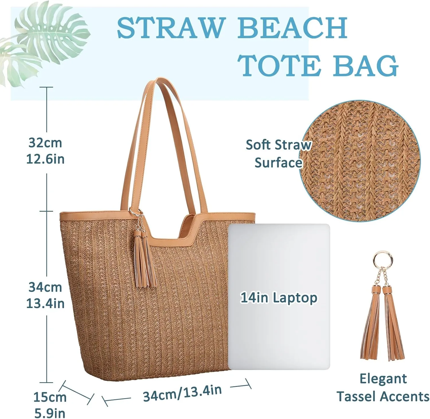 VASCHY Straw Beach Tote Bag for Women, Cute Trendy Woven Crochet Raffia Summer Shoulder Handbags Purses for Travel Vacation