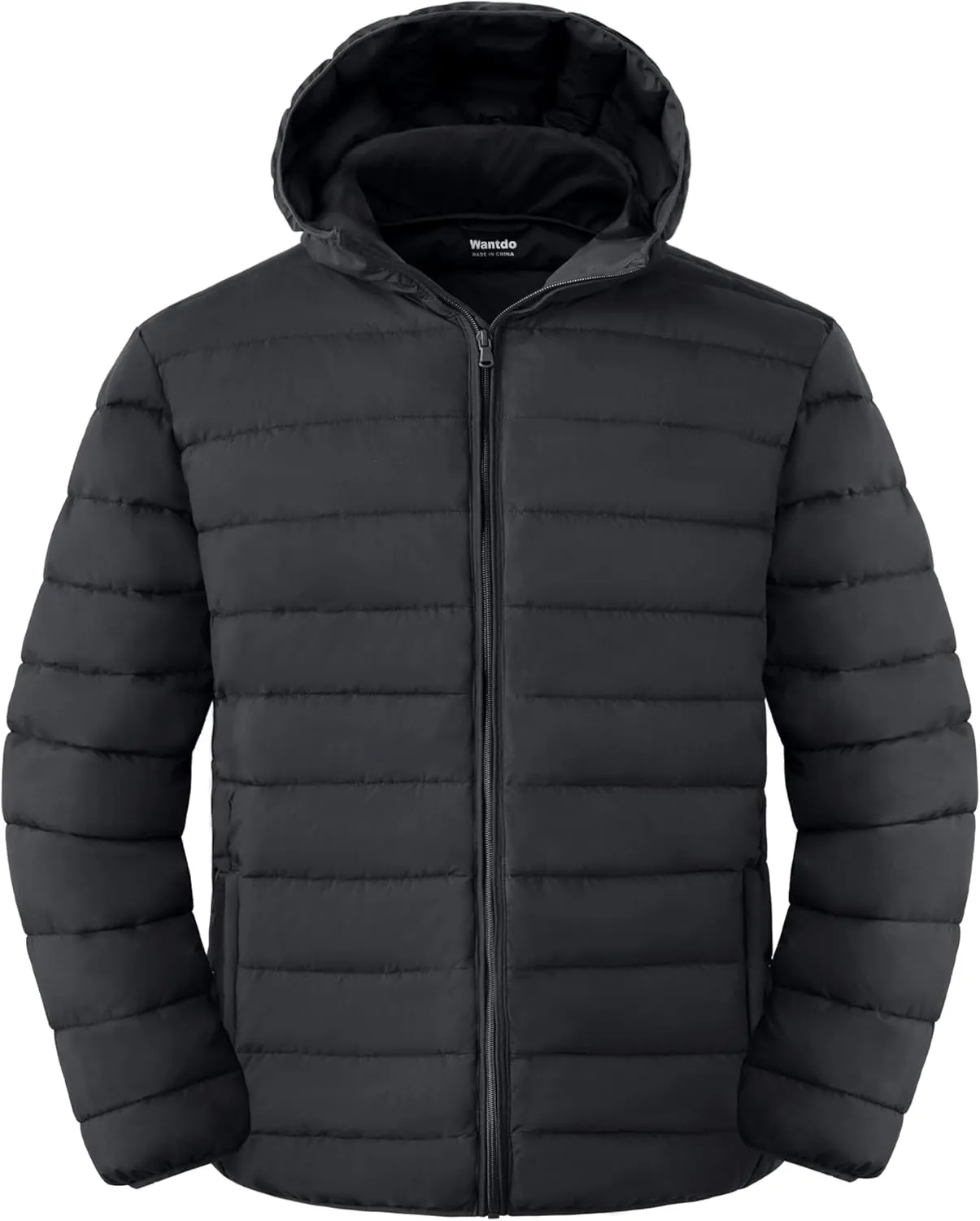wantdo Men's Big and Tall Lightweight Puffer Jacket Quilted Warm Winter Coat Windproof Winter Jackets with Hood