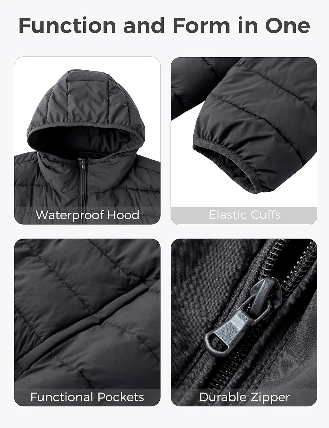 wantdo Men's Big and Tall Lightweight Puffer Jacket Quilted Warm Winter Coat Windproof Winter Jackets with Hood