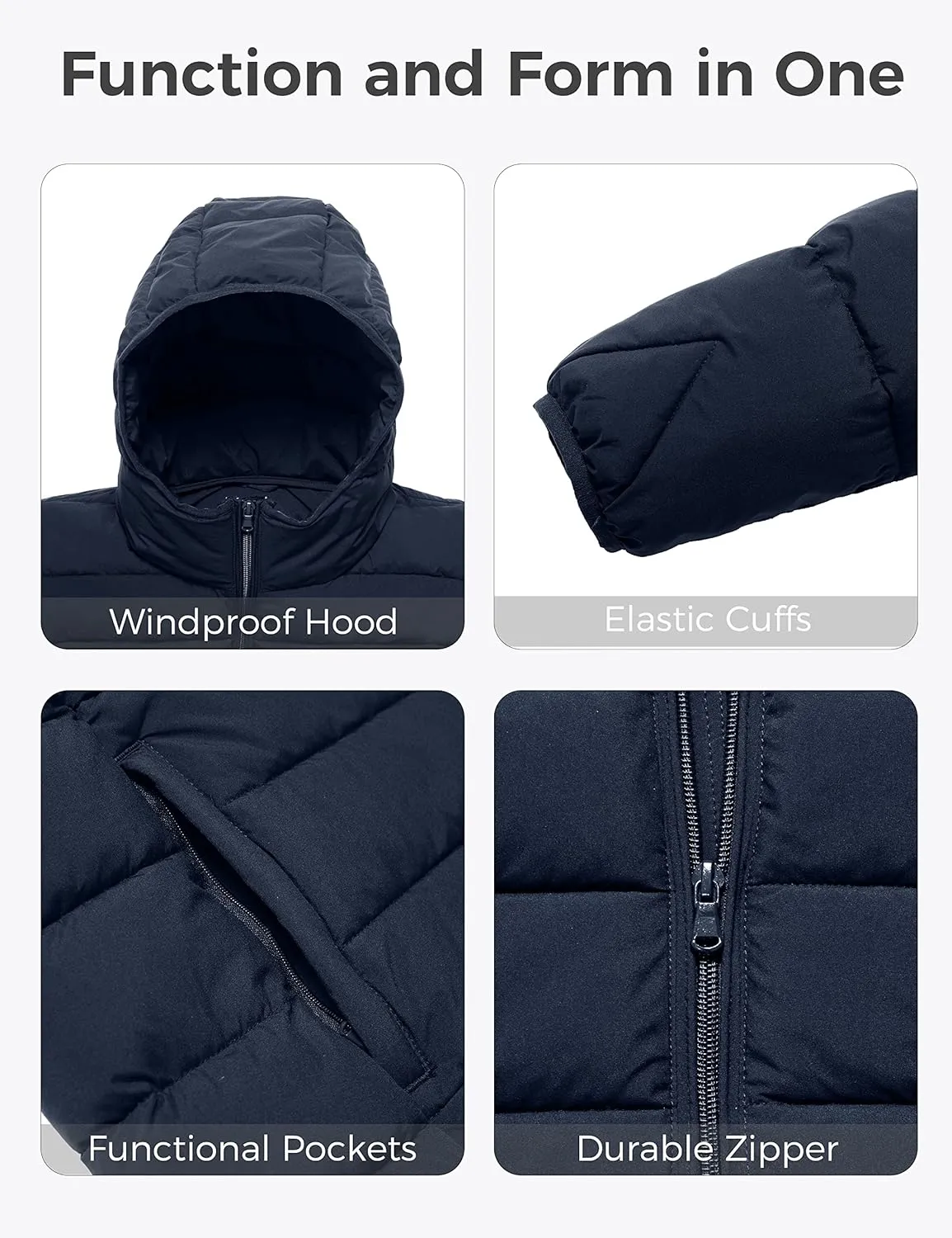 wantdo Women's Plus Size Lightweight Jackets Full-Zip Quilted Warm Jacket with Hood