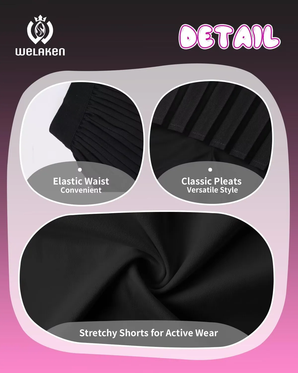 WELAKEN Girls' Pleated Skirt Flowy Elastic Waist Chiffon Athletic Skorts