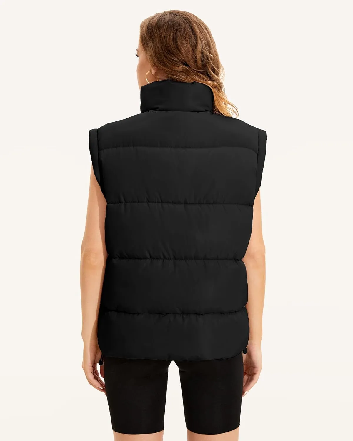 WHN Womens Oversized Puffer Vest Lightweight Winter Warm Stand Collar Padded Puffy Jackets Coats with Plush Pockets