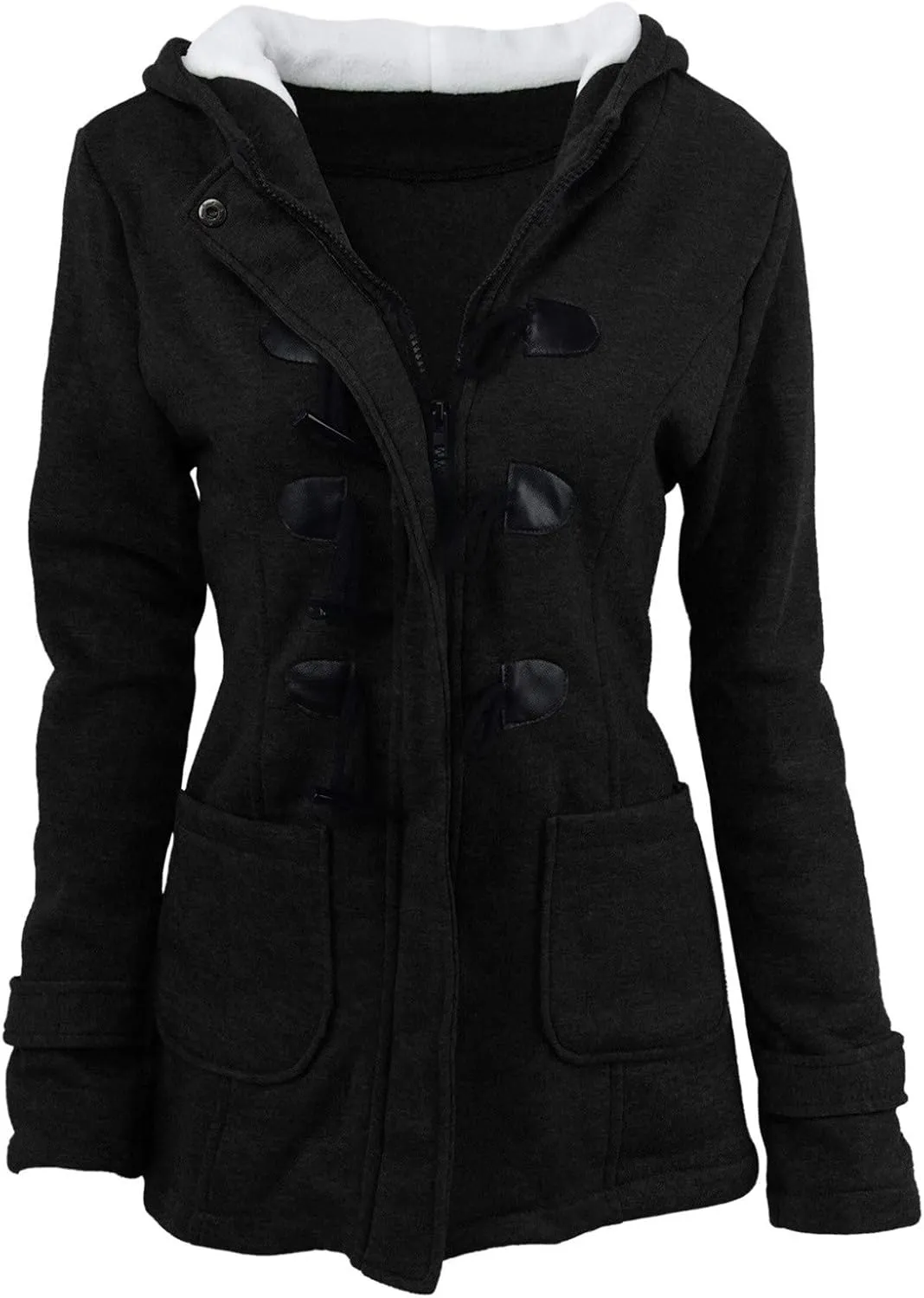 Winter Coats for Women 2024 Trendy Fleece Sherpa Lined Jacket Suede Leather Faux Fur Pea Coats with Horn Buttons