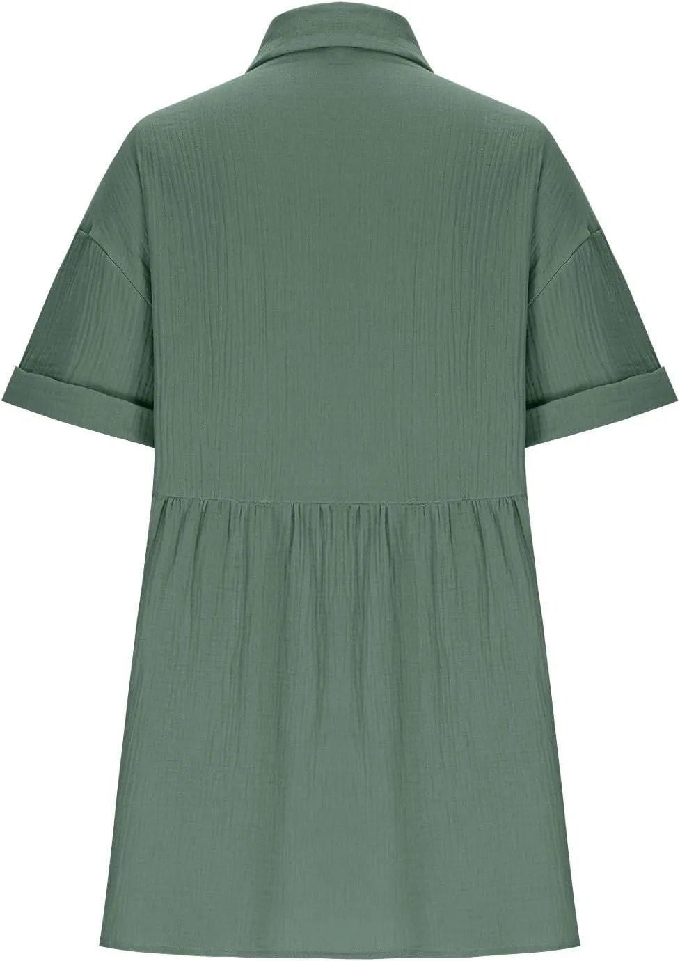 Women Cotton Linen Button Down Midi Dress, Summer Short Sleeve Loose Breathable Casual Clothes Fashion Ruched Dresses