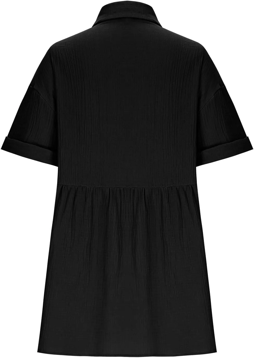 Women Cotton Linen Button Down Midi Dress, Summer Short Sleeve Loose Breathable Casual Clothes Fashion Ruched Dresses