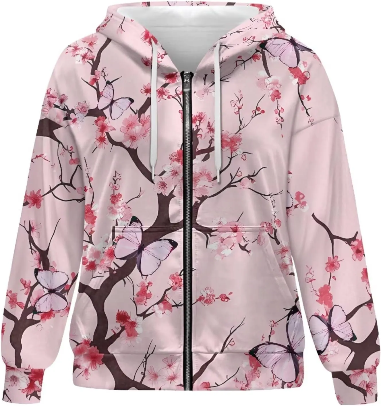 Women Zippered Hoodies Hooded Sweatshirt with Pocket Oversized Hoodie Drawstring Sweater Breathable Jacket Top