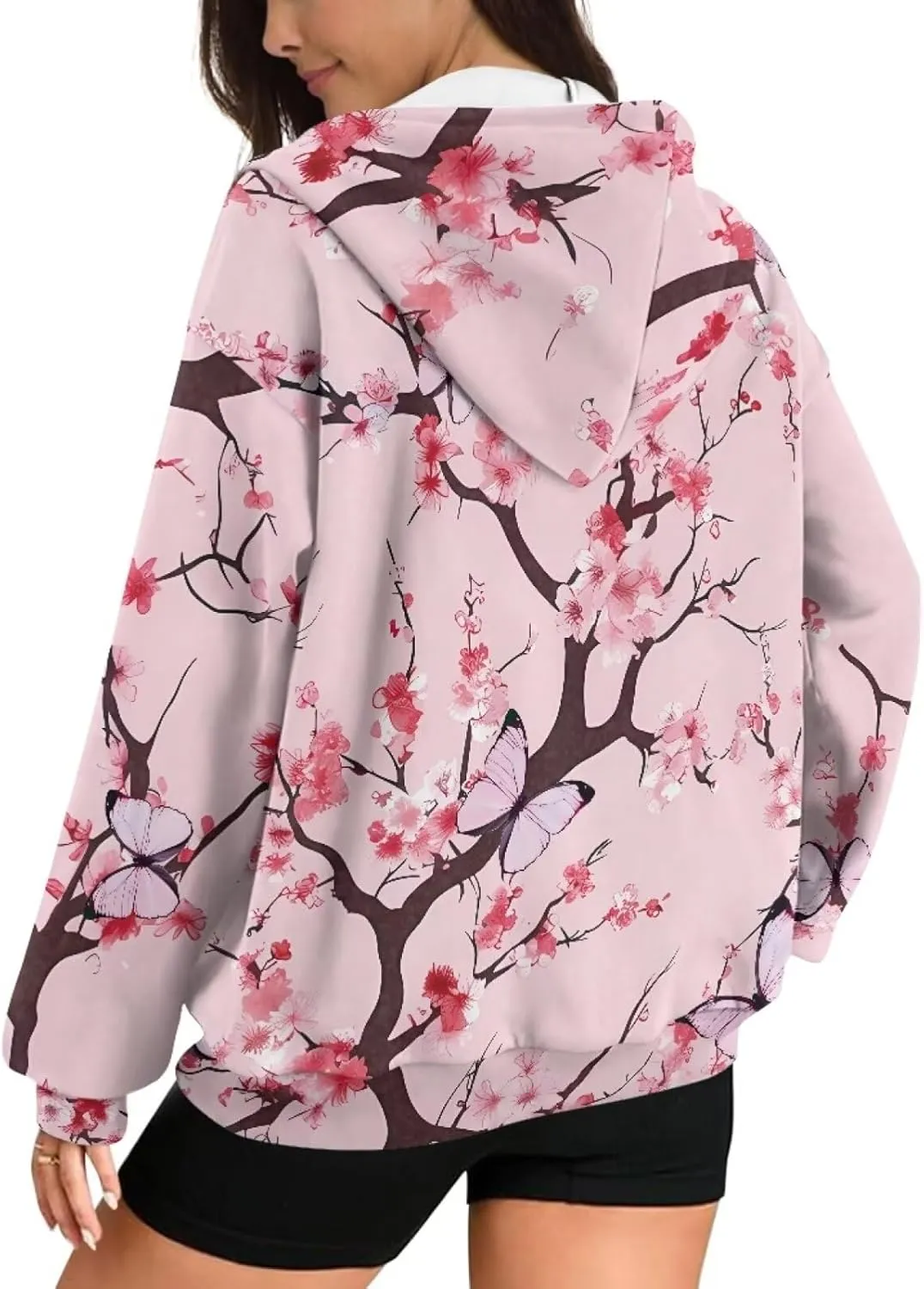 Women Zippered Hoodies Hooded Sweatshirt with Pocket Oversized Hoodie Drawstring Sweater Breathable Jacket Top