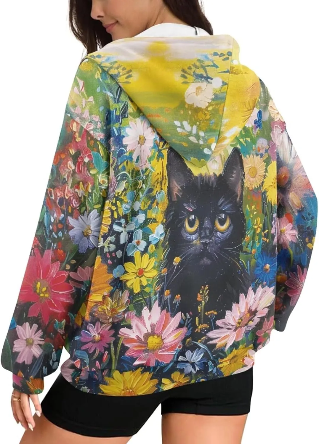 Women Zippered Hoodies Hooded Sweatshirt with Pocket Oversized Hoodie Drawstring Sweater Breathable Jacket Top