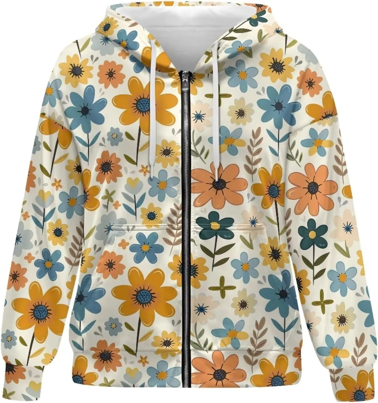 Women Zippered Hoodies Hooded Sweatshirt with Pocket Oversized Hoodie Drawstring Sweater Breathable Jacket Top