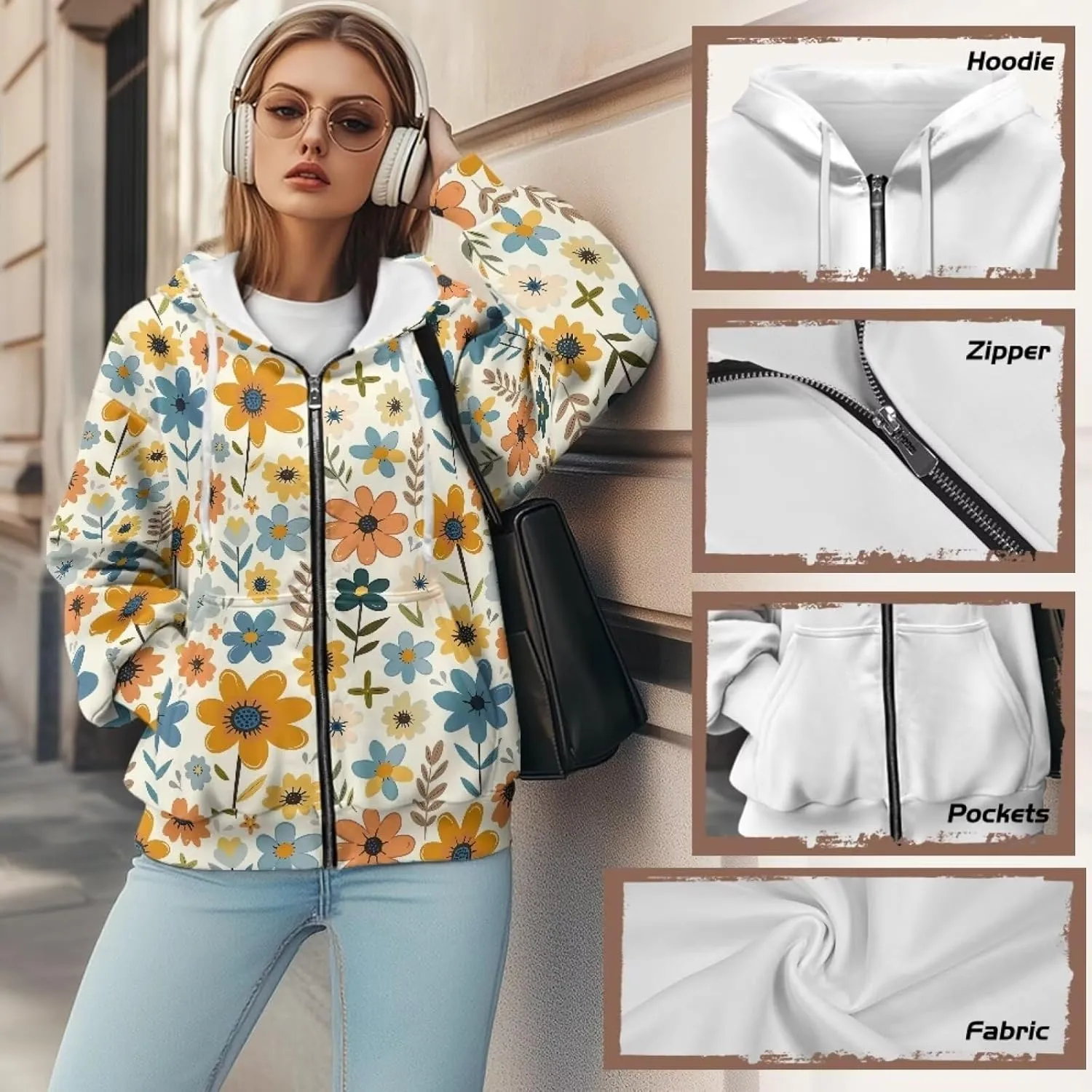 Women Zippered Hoodies Hooded Sweatshirt with Pocket Oversized Hoodie Drawstring Sweater Breathable Jacket Top