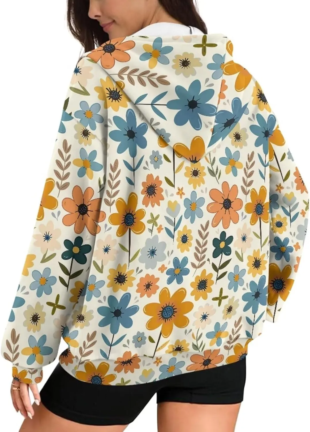 Women Zippered Hoodies Hooded Sweatshirt with Pocket Oversized Hoodie Drawstring Sweater Breathable Jacket Top