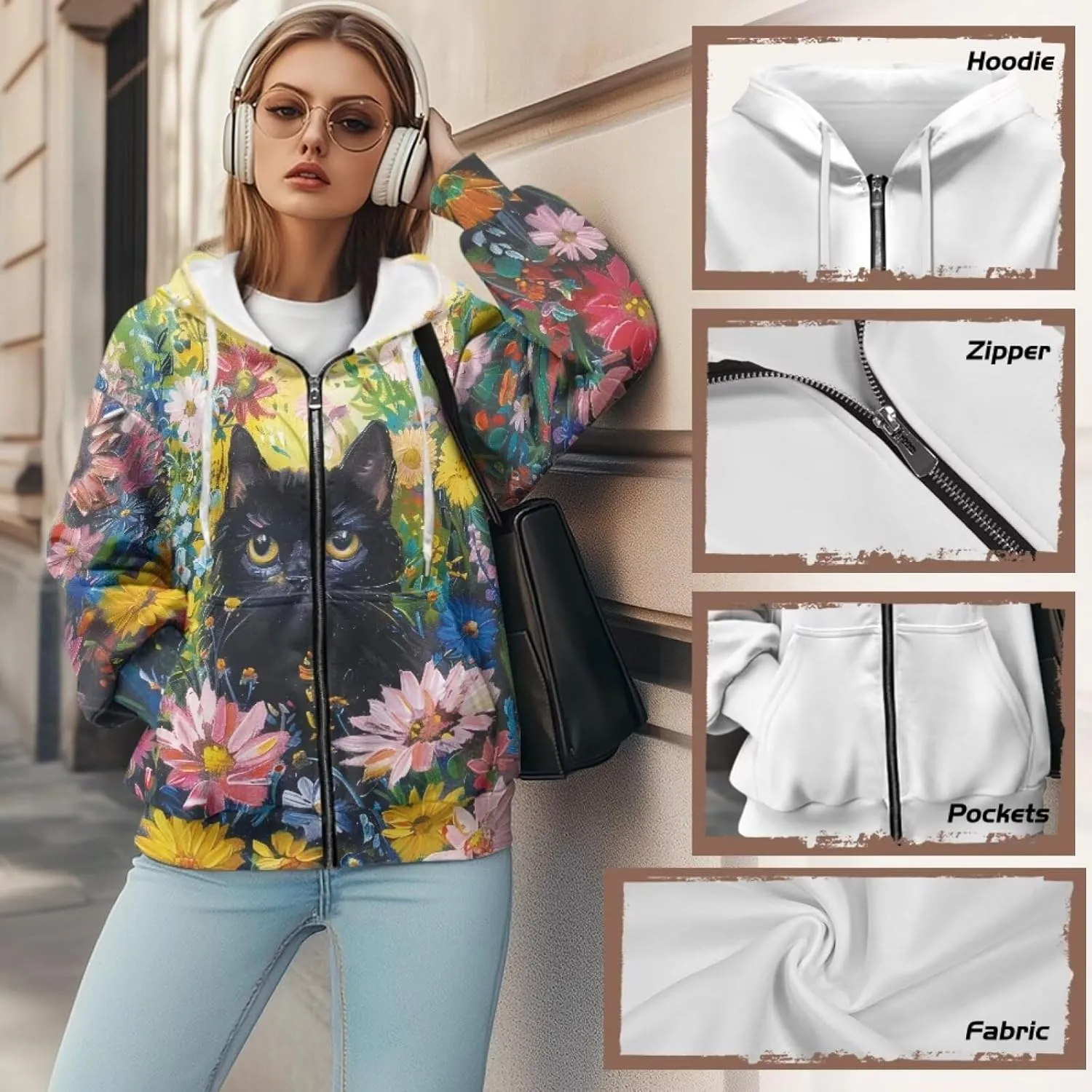 Women Zippered Hoodies Hooded Sweatshirt with Pocket Oversized Hoodie Drawstring Sweater Breathable Jacket Top