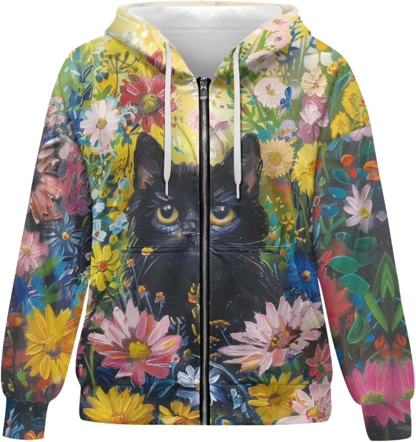 Women Zippered Hoodies Hooded Sweatshirt with Pocket Oversized Hoodie Drawstring Sweater Breathable Jacket Top