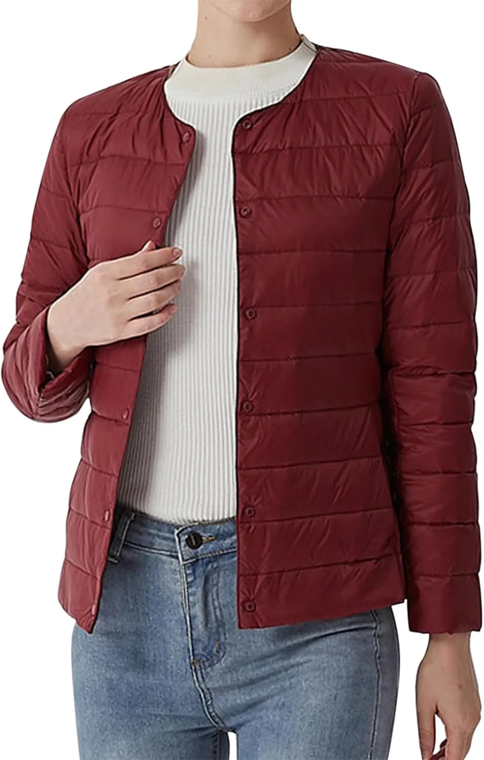 Women'S 90 White Duck Down Lightweight Round Neck V Neck Can Be Changed Short Slim Fit Warm Jacket Long