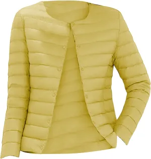 Women'S 90 White Duck Down Lightweight Round Neck V Neck Can Be Changed Short Slim Fit Warm Jacket Long
