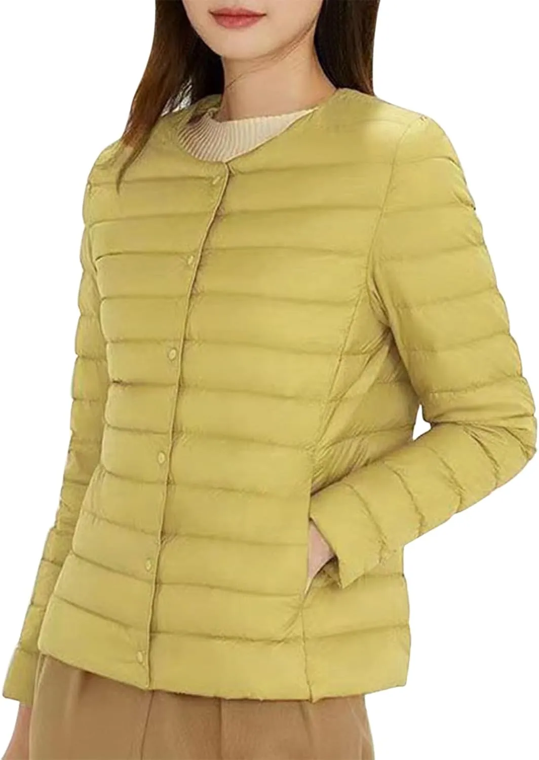 Women'S 90 White Duck Down Lightweight Round Neck V Neck Can Be Changed Short Slim Fit Warm Jacket Long