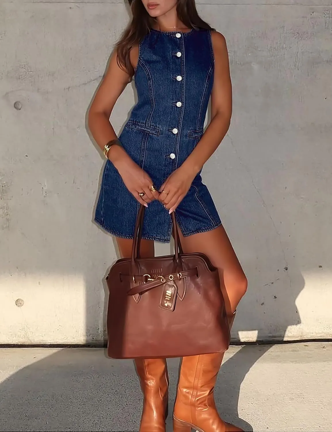 Women's Denim Dress Jean Sleeveless Button Down Shirt Mini Tank Casual Summer Dresses with Pocket 2025 Trendy Outfits