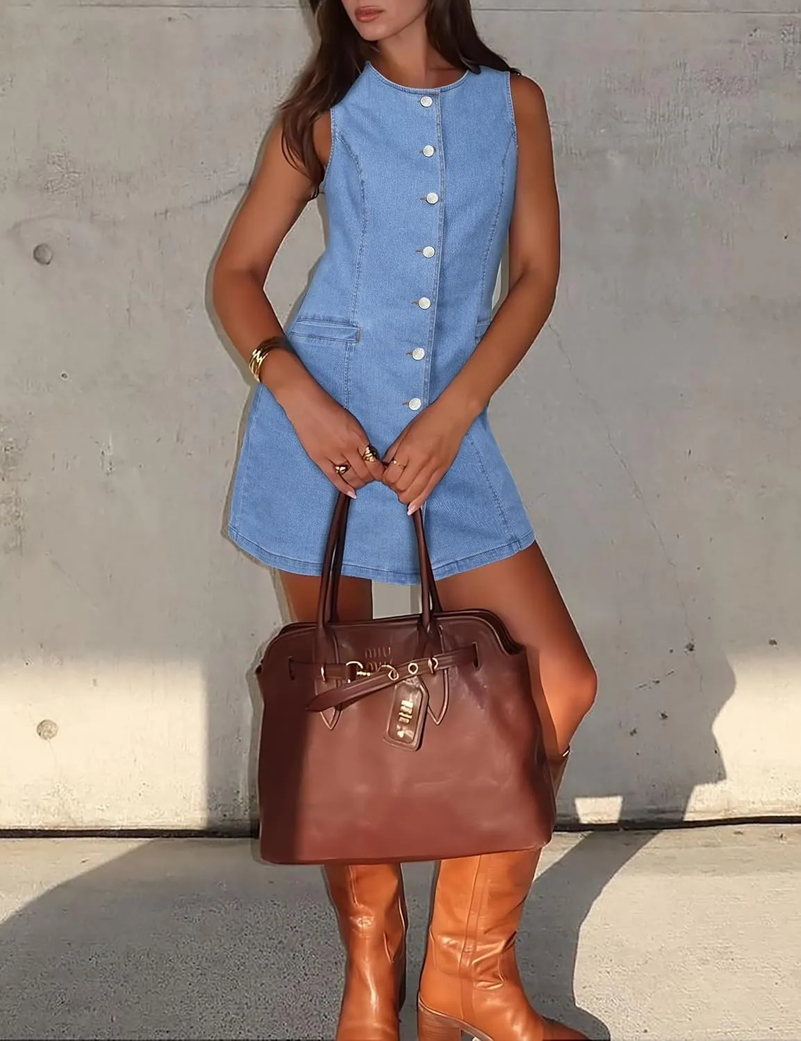 Women's Denim Dress Jean Sleeveless Button Down Shirt Mini Tank Casual Summer Dresses with Pocket 2025 Trendy Outfits