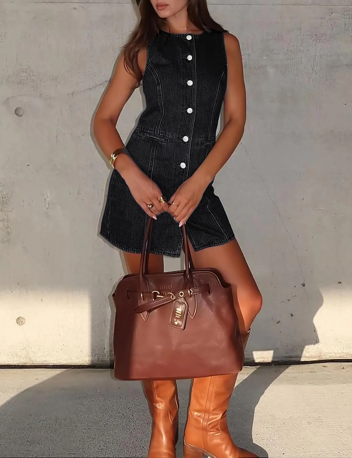 Women's Denim Dress Jean Sleeveless Button Down Shirt Mini Tank Casual Summer Dresses with Pocket 2025 Trendy Outfits