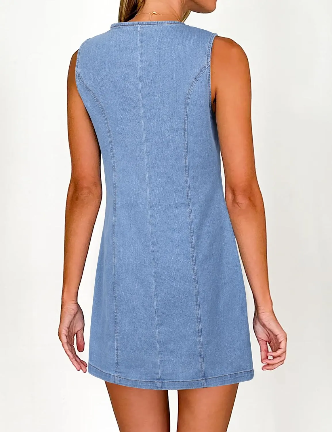 Women's Denim Dress Jean Sleeveless Button Down Shirt Mini Tank Casual Summer Dresses with Pocket 2025 Trendy Outfits