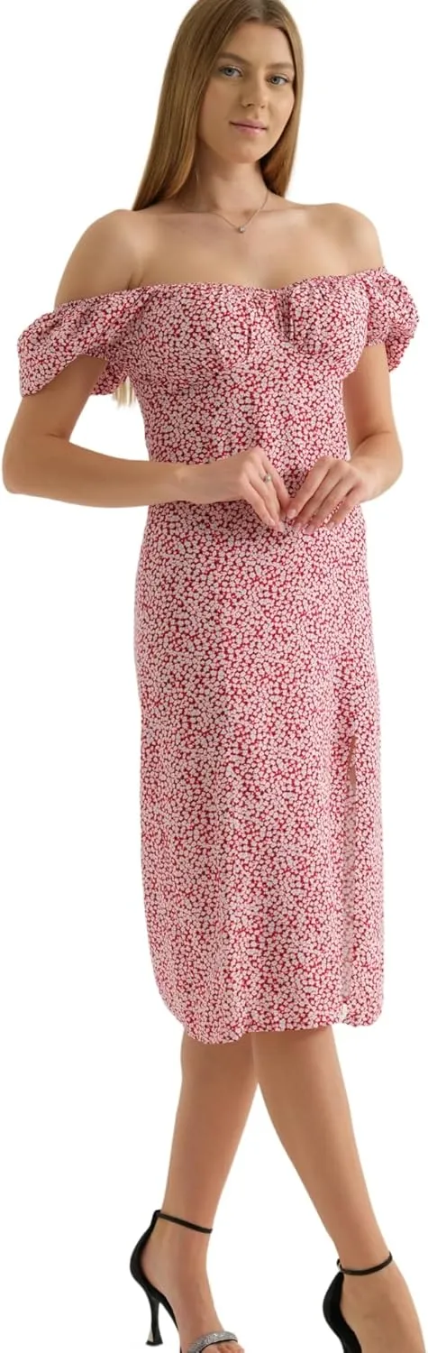 Women's Floral Spring/Summer Midi Casual Boho Dress 2025- Lightweight, Breathable with Elegant Print