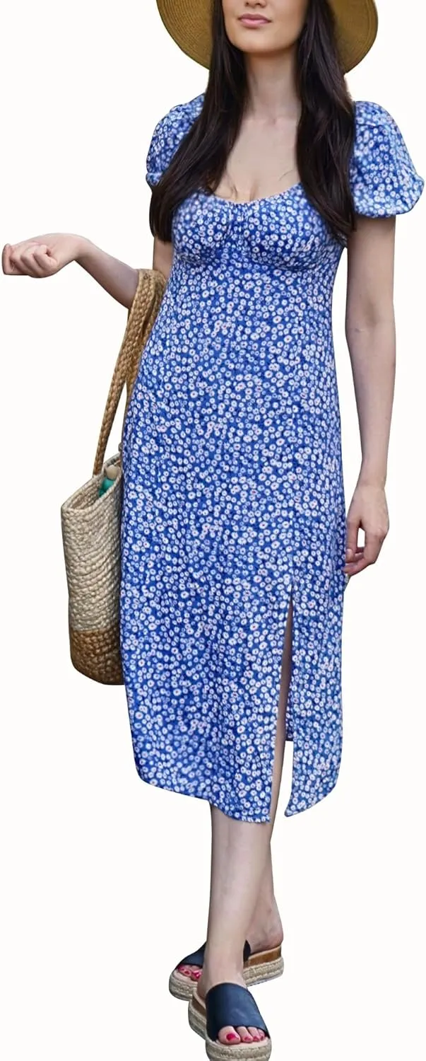 Women's Floral Spring/Summer Midi Casual Boho Dress 2025- Lightweight, Breathable with Elegant Print