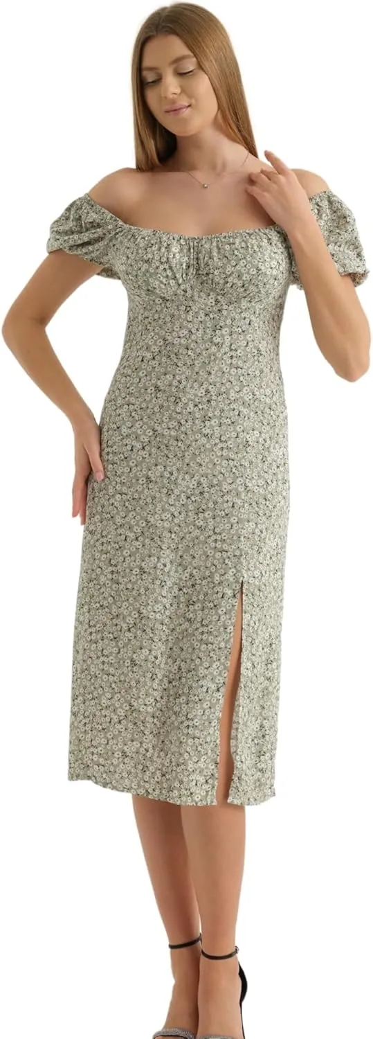 Women's Floral Spring/Summer Midi Casual Boho Dress 2025- Lightweight, Breathable with Elegant Print