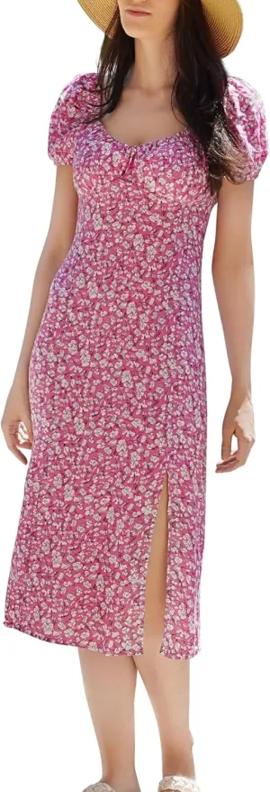 Women's Floral Spring/Summer Midi Casual Boho Dress 2025- Lightweight, Breathable with Elegant Print