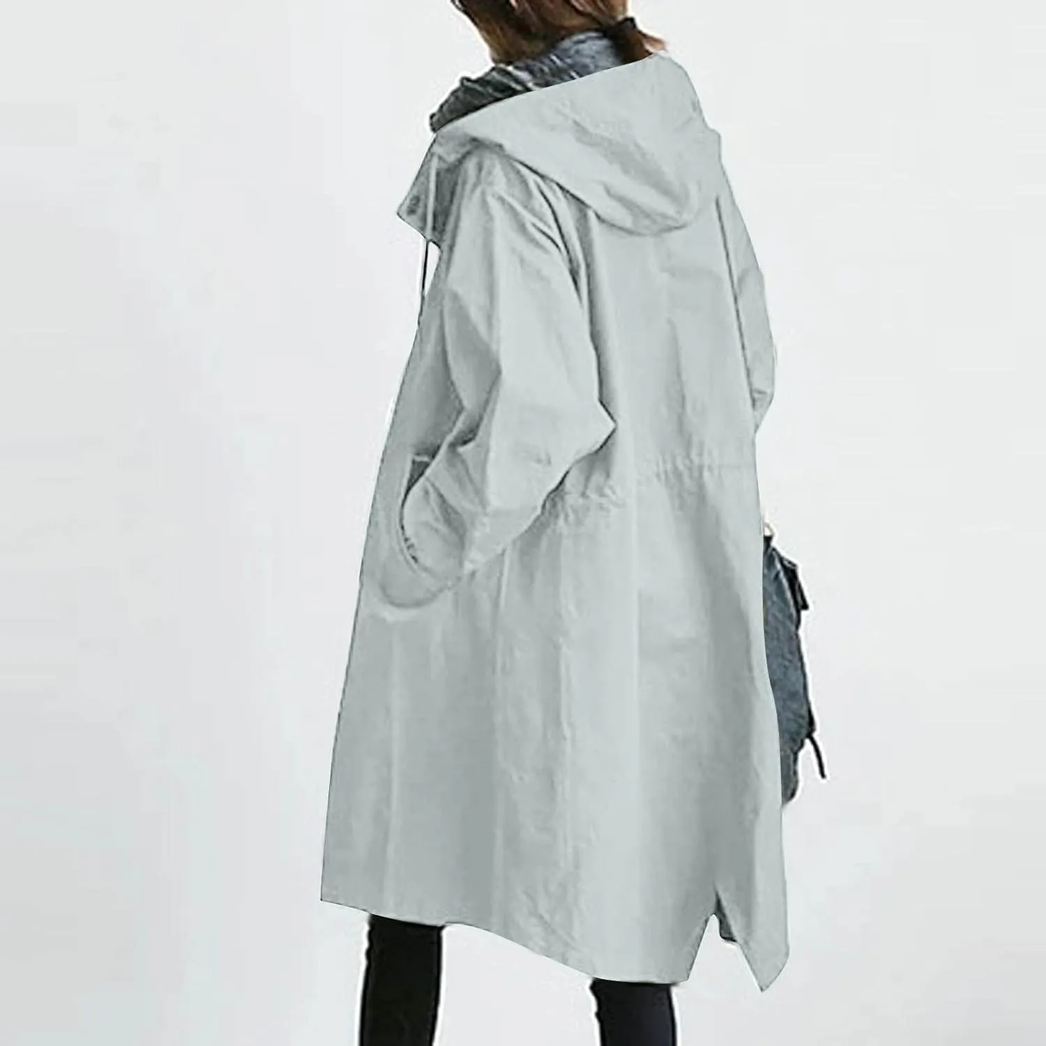 Women's Hooded Trenchcoat Windbreaker Plus Size Windproof Waterproof Long Jackets Raincoats for Women with Hood
