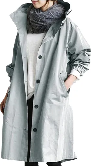 Women's Hooded Trenchcoat Windbreaker Plus Size Windproof Waterproof Long Jackets Raincoats for Women with Hood