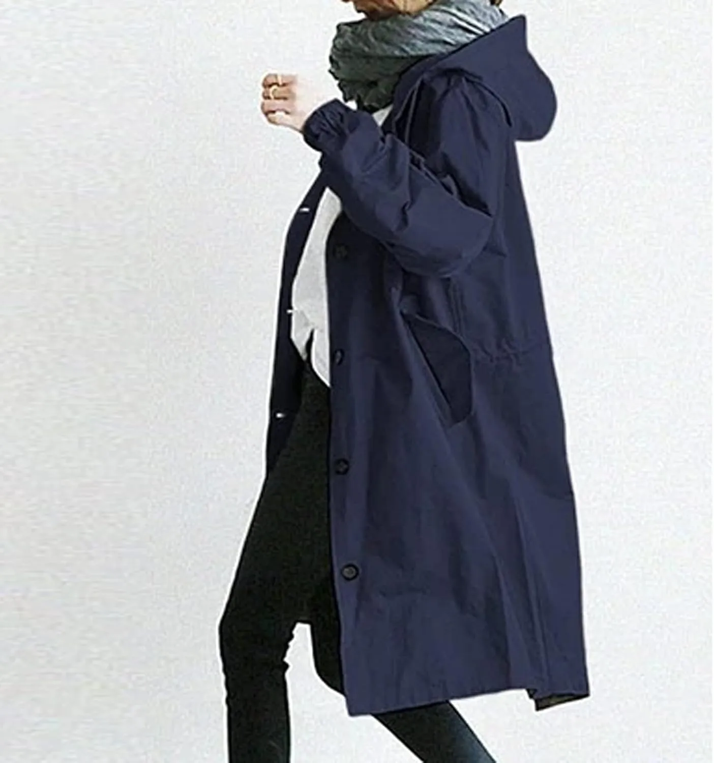 Women's Hooded Trenchcoat Windbreaker Plus Size Windproof Waterproof Long Jackets Raincoats for Women with Hood
