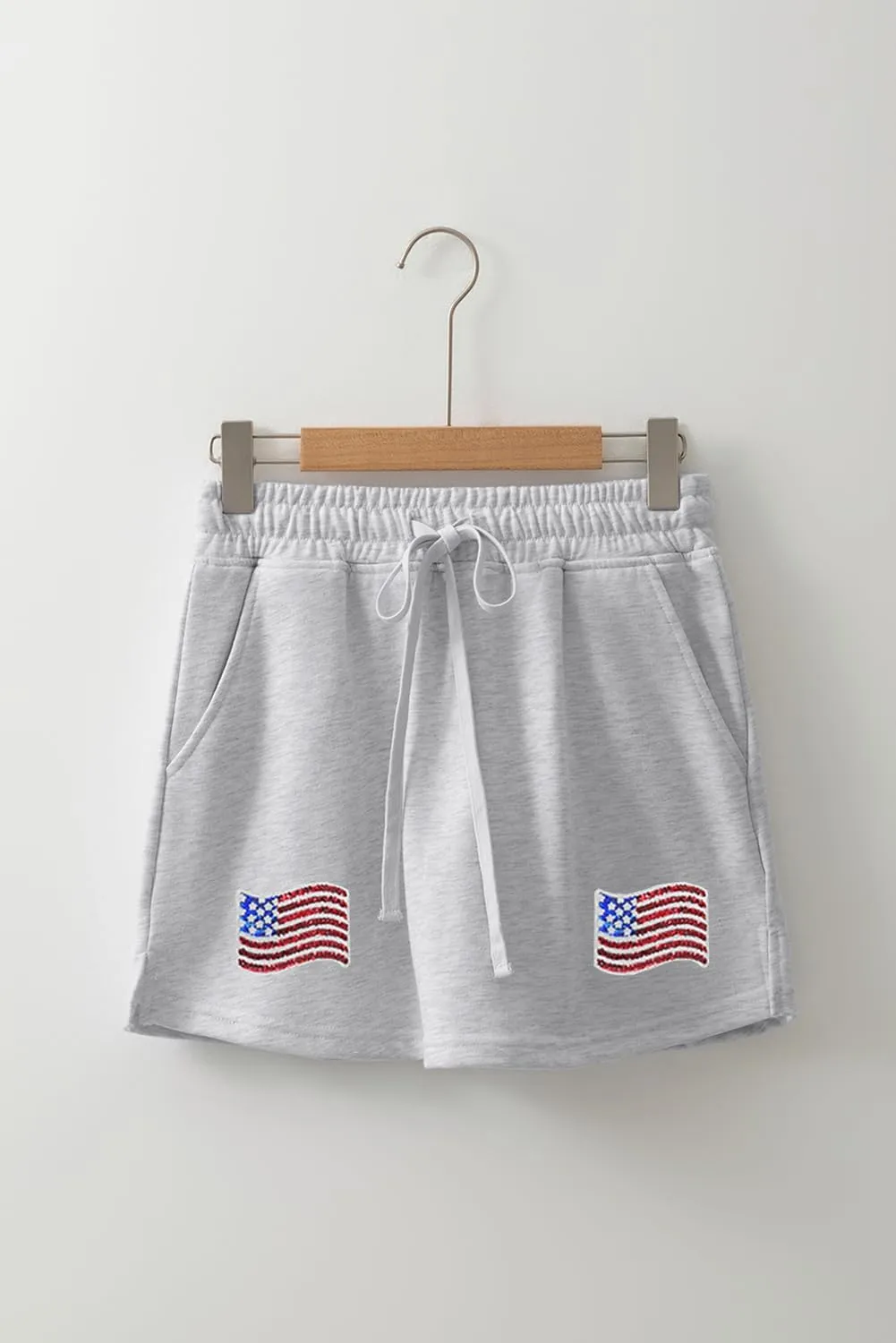 Women's Light Grey American Flag Patched Lace-Up High Waist Skort