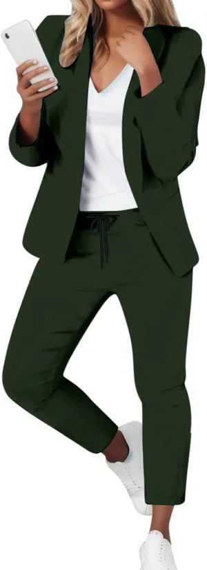 Womens Pant Suits Dressy Casual Plus Size Womens Suits 2 Piece Set Business Long Sleeve Blazer Set Office Outfits