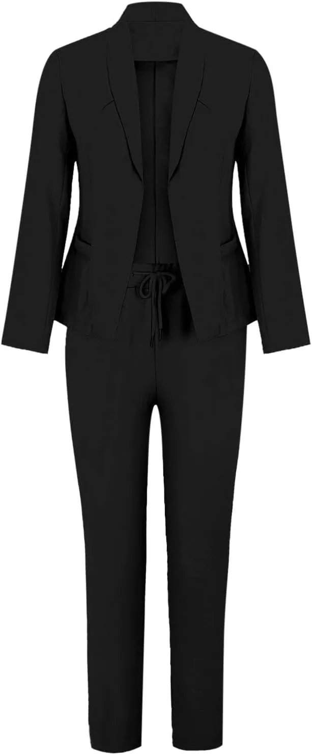 Womens Pant Suits Dressy Casual Plus Size Womens Suits 2 Piece Set Business Long Sleeve Blazer Set Office Outfits
