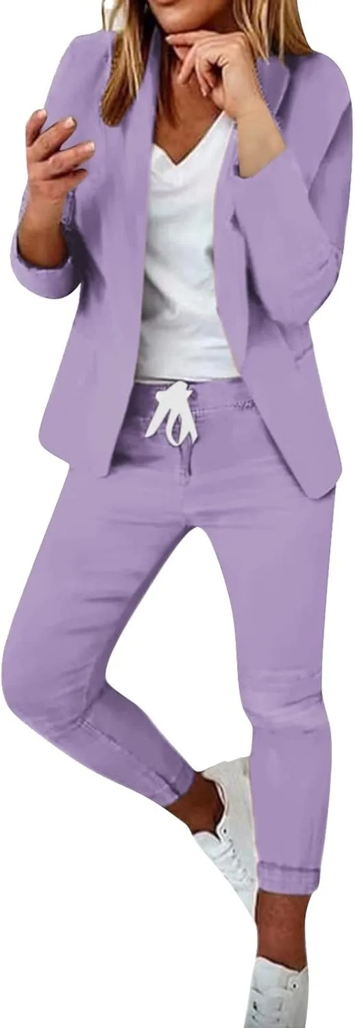 Womens Pant Suits Dressy Casual Plus Size Womens Suits 2 Piece Set Business Long Sleeve Blazer Set Office Outfits