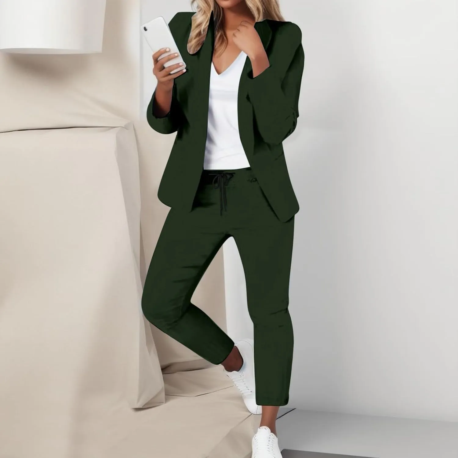 Womens Pant Suits Dressy Casual Plus Size Womens Suits 2 Piece Set Business Long Sleeve Blazer Set Office Outfits
