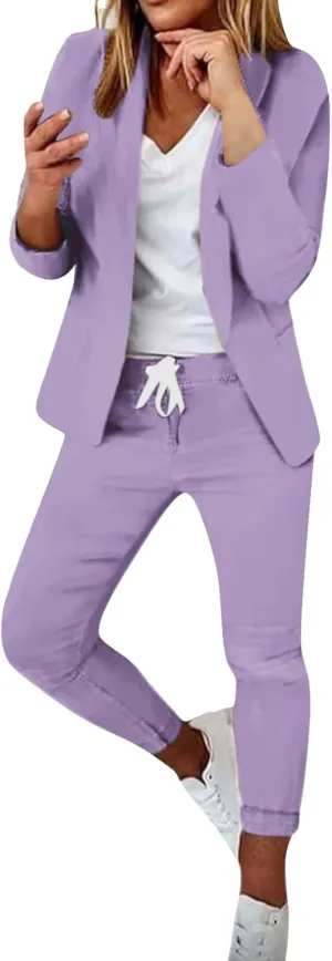 Womens Pant Suits Dressy Casual Plus Size Womens Suits 2 Piece Set Business Long Sleeve Blazer Set Office Outfits