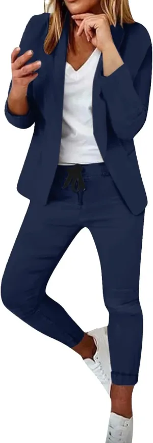 Womens Pant Suits Dressy Casual Plus Size Womens Suits 2 Piece Set Business Long Sleeve Blazer Set Office Outfits