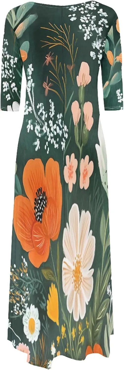Women's Plus Size African Style Print Plus Size Long Dress Casual Loose Round Neck Breathable with Pockets Dresses