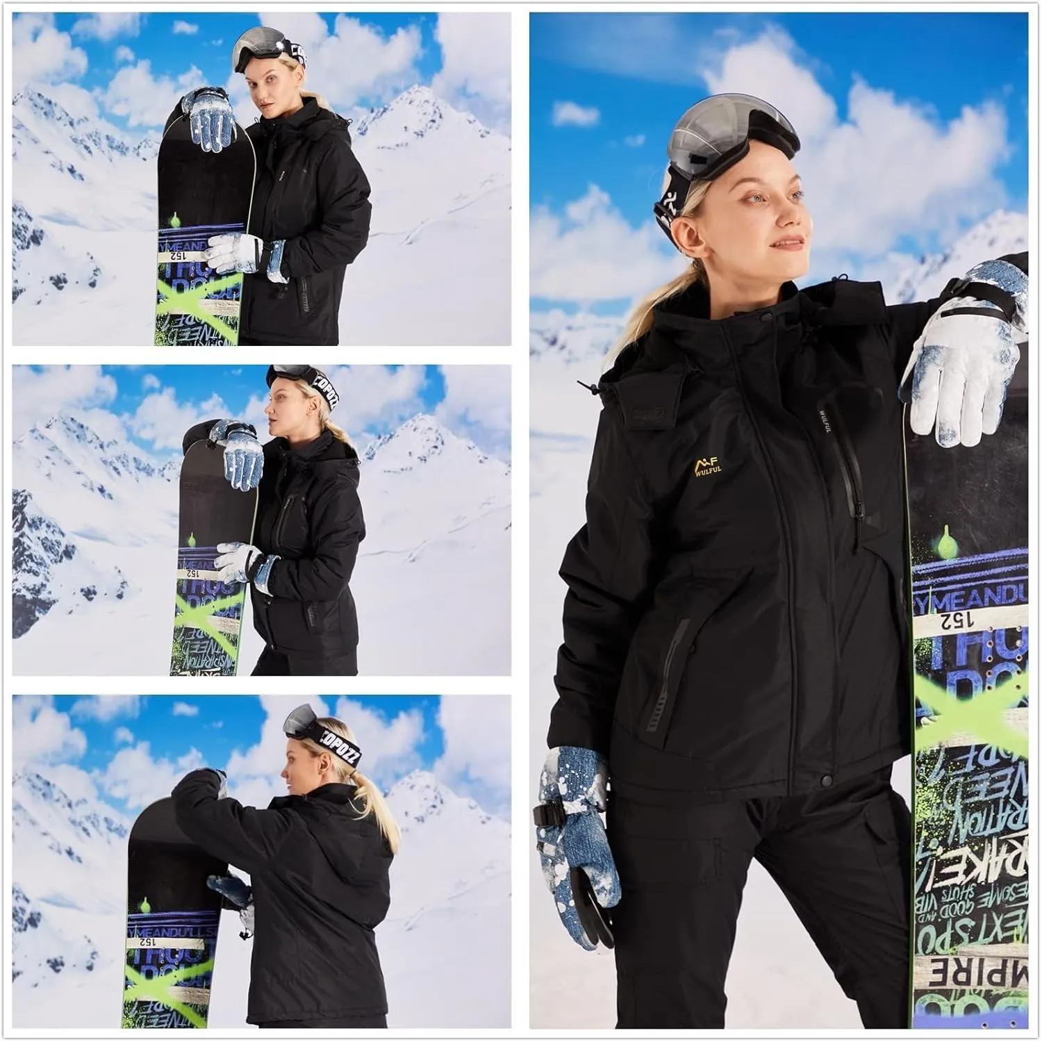 WULFUL Womens Waterproof Snow Ski Jacket Mountain Windproof Winter Coat with Detachable Hood