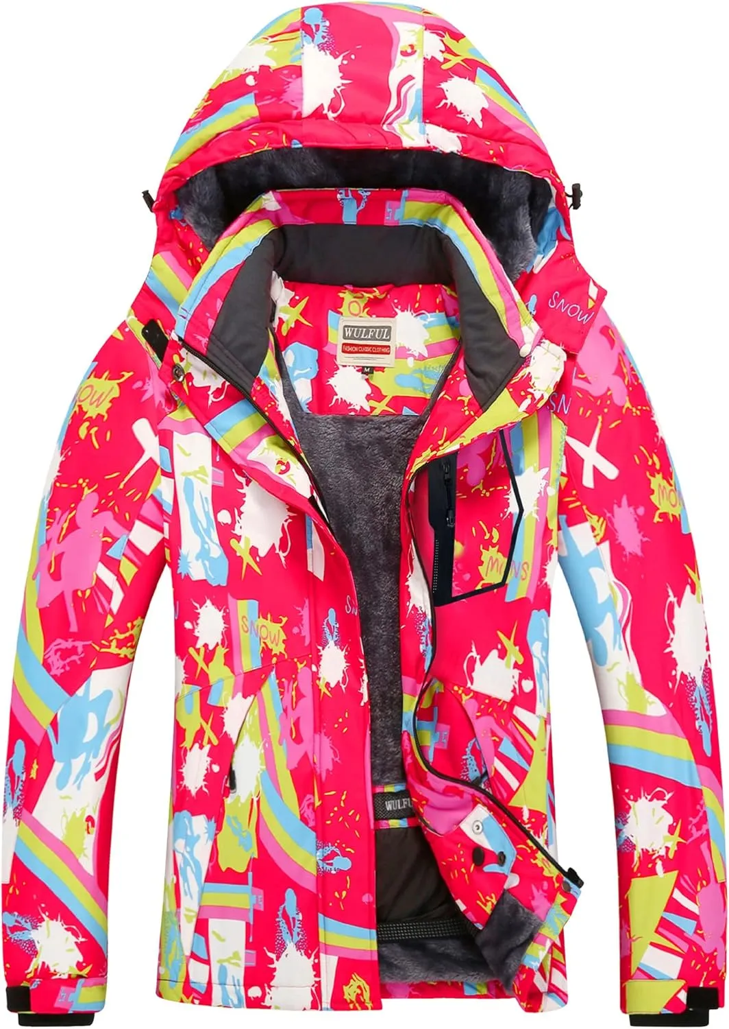 WULFUL Womens Waterproof Snow Ski Jacket Mountain Windproof Winter Coat with Detachable Hood