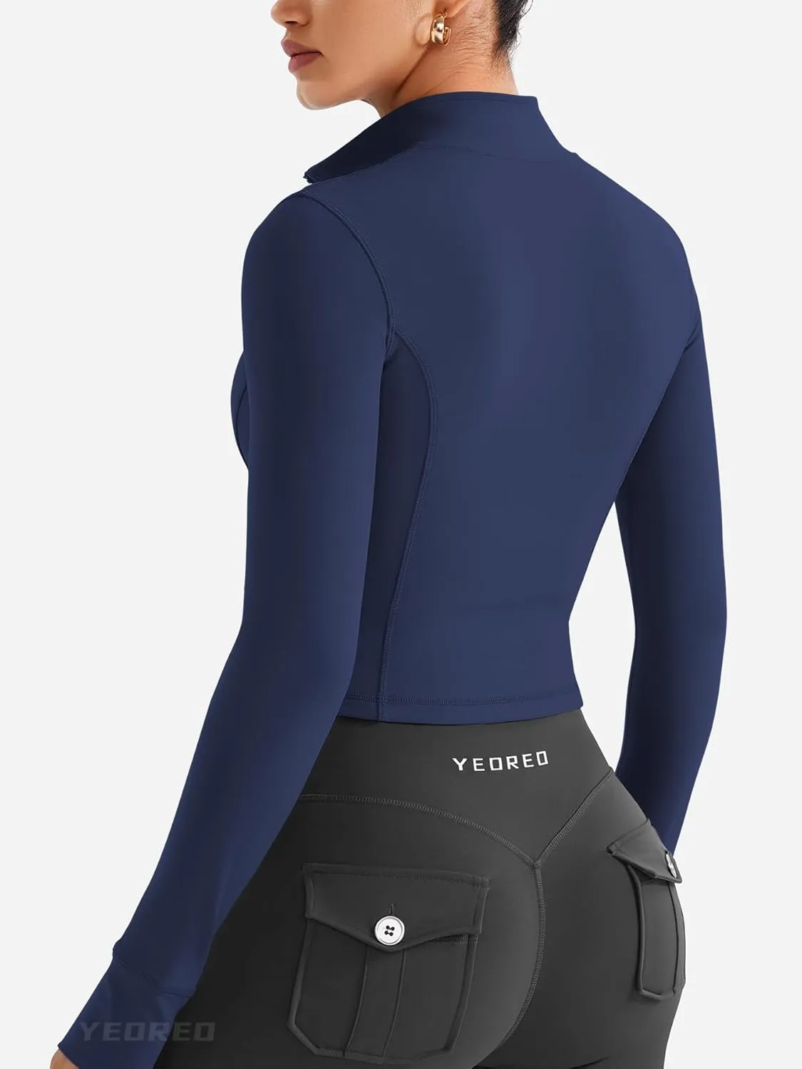 YEOREO CoreFlex Womens Workout Jackets Cropped Zip Up Athletic Jackets Arsene Slim Fit Yoga Running Tops with Thumb Holes