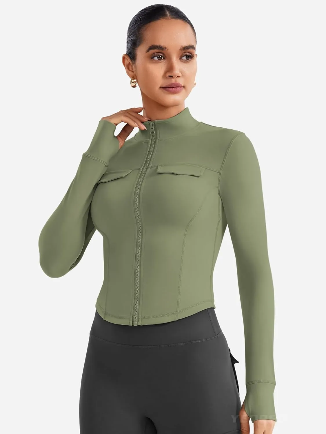 YEOREO CoreFlex Womens Workout Jackets Cropped Zip Up Athletic Jackets Arsene Slim Fit Yoga Running Tops with Thumb Holes