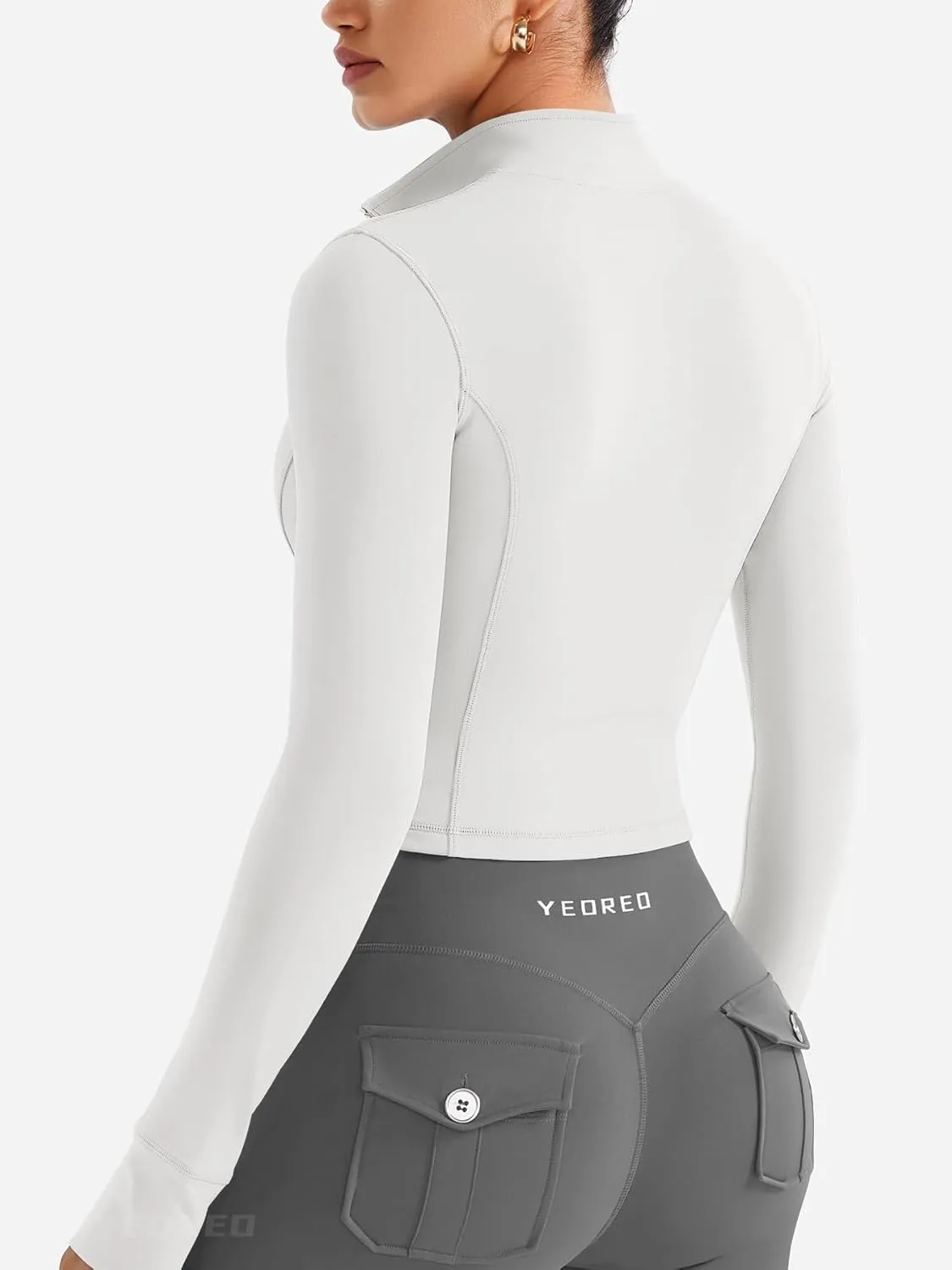 YEOREO CoreFlex Womens Workout Jackets Cropped Zip Up Athletic Jackets Arsene Slim Fit Yoga Running Tops with Thumb Holes