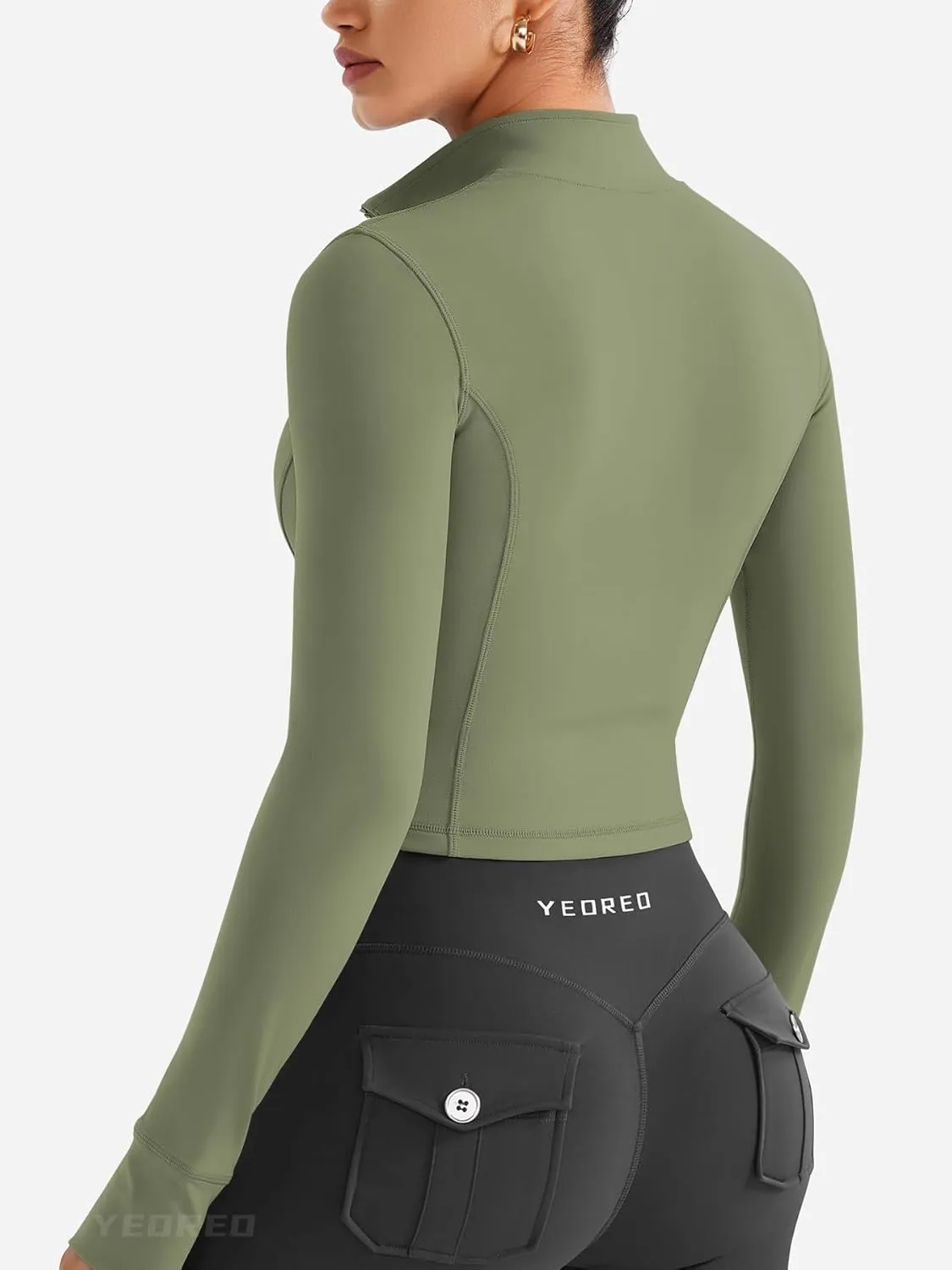 YEOREO CoreFlex Womens Workout Jackets Cropped Zip Up Athletic Jackets Arsene Slim Fit Yoga Running Tops with Thumb Holes